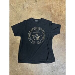 True Religion Black T-Shirt New York London Tokyo Paris Graphic Tee